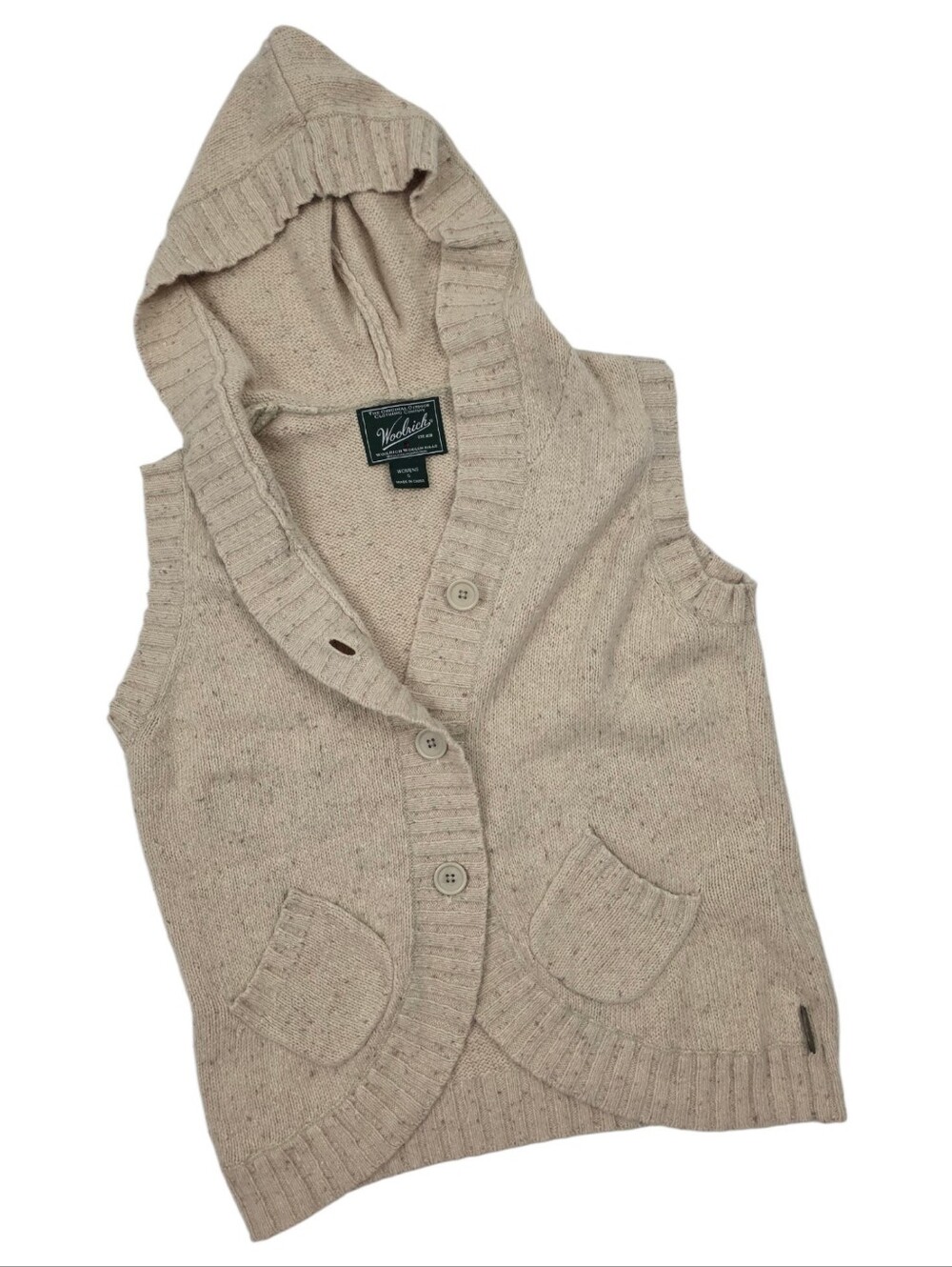 Woolrich Cottagecore Hooded Sweater Vest Fall Jacket Womens Small Cream